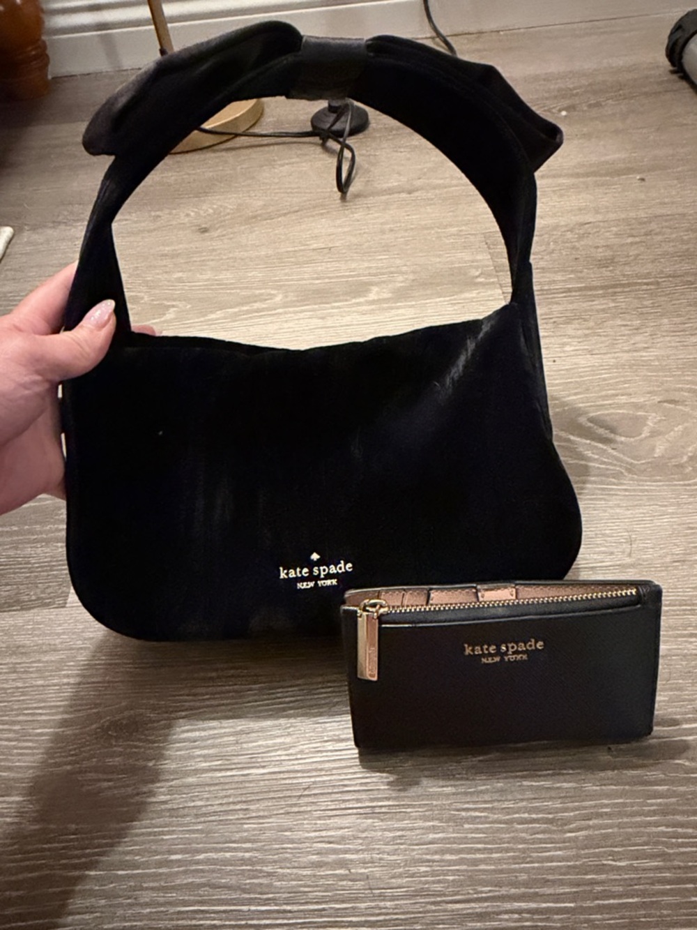kate spade Black Velvet Shoulder Bag with Gold Logo - Picture 9 of 9